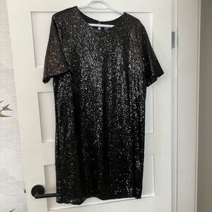 Gap black sequin mini shift dress size Large